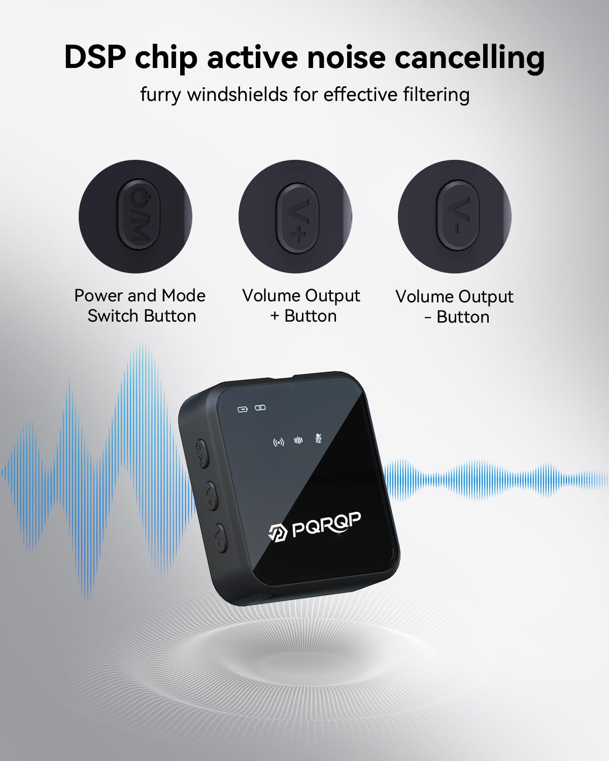 PQRQP 3-in-1 Mini Microphone for iPhone/Android/Camera, Hi-Fi Audio, 48kHz/24-bit, Wireless Microphones, 328ft Range, 20H Battery, Lapel Mic with Noise Reduction for Live Streaming, TikTok, YouTube