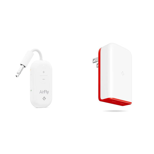 AirFly Pro 2 Bluetooth Adapter + Twelve South PlugBug 50W USB-C Charger – Travel Bundle for Airplane Audio & Fast Charging iPhone, iPad, MacBook & More
