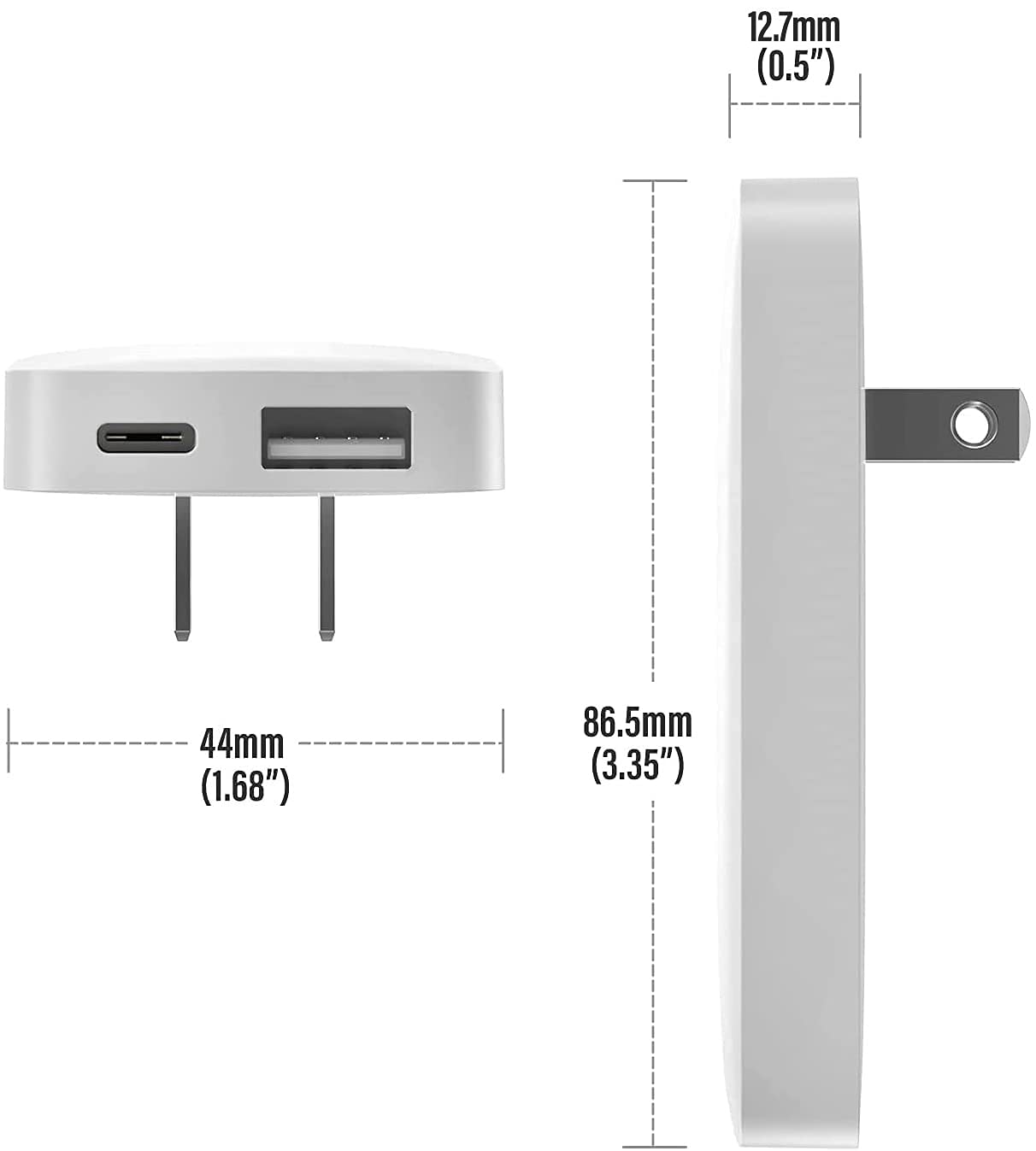 Type C Flat Wall Charger, Galvanox Ultra Slim (Multi-Port Power Adapter) for iPhone 13/14/15/16 iPhone 17 Pro/Max and Samsung Galaxy Models, 20W Fast Charging Outlet Plug (Dual USB-C USB-A)