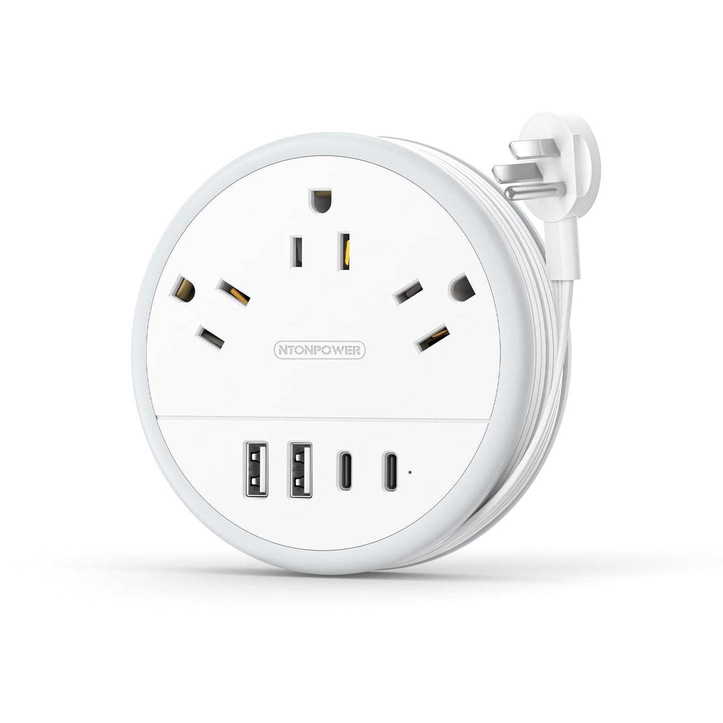 NTONPOWER Travel Power Strip, Travel Essentials, Cruise Essentials 3 Outlets 4 USB Ports(2 USB C), 4FT Wrapped Around Extension Cord for Travel Cruise Ship Beach Vacation Essentials White
