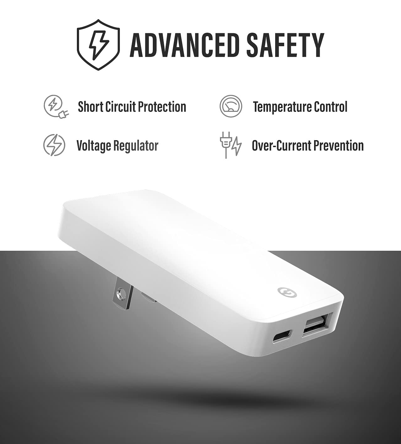 Type C Flat Wall Charger, Galvanox Ultra Slim (Multi-Port Power Adapter) for iPhone 13/14/15/16 iPhone 17 Pro/Max and Samsung Galaxy Models, 20W Fast Charging Outlet Plug (Dual USB-C USB-A)