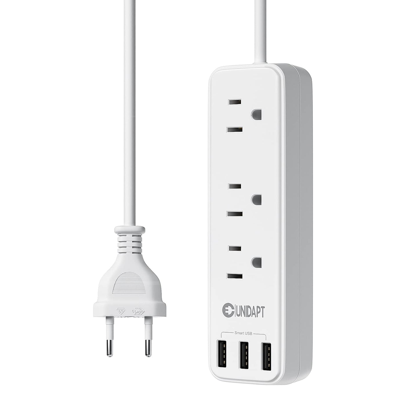 European Travel Plug Adapter, Unidapt International Power Strip, US to Europe USB Extension Cable, Plug Adapter for EU with 3 USB Ports and 3 AC Outlets 3.3ft Cord, Study Abroad Essential