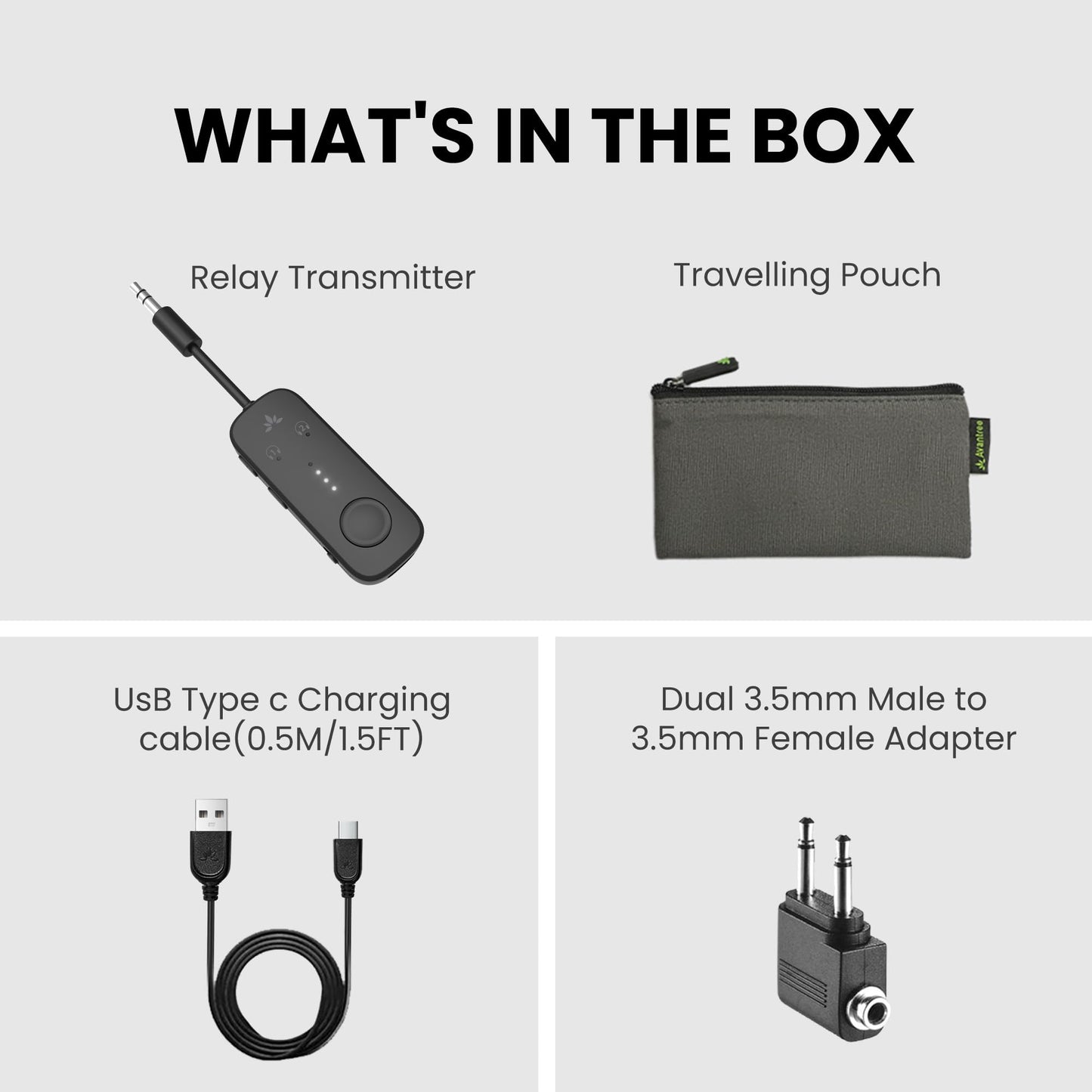 Avantree Relay - Airplane Bluetooth 5.3 Adapter with Qualcomm aptX Adaptive, Supports 2 AirPods or Headphones, 20Hr Playtime, 3.5mm AUX Wireless Audio Transmitter for Travel Flight, Airline, Gym