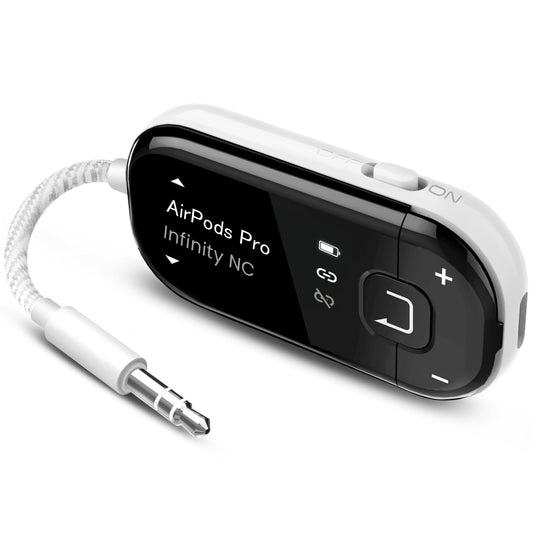 Avantree Voyager - Airplane Bluetooth Adapter for Headphones & AirPods, Bluetooth 5.4 with Latest Auracast & OLED Display, Qualcomm Chip, aptX Adaptive, Wireless Audio Transmitter for Travel & Flight