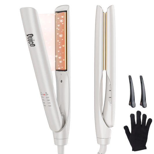 Quico Flat Iron Hair Straightener, 100-240V Dual Voltage Travel Hair Straightener and Curler with 15s Heat Up, Professional Negative Ion Ceramic Flat Iron for Less Frizz, 5 Temp & Auto Shut-Off
