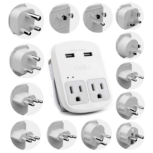 Ceptics International Plug Adapter Kit, World Safest Grounded 13 Adaptor Set Dual USB Ports - Travel Anywhere - Business Use - Perfect for Laptops, Cell Phones, Chargers - Surge Protection