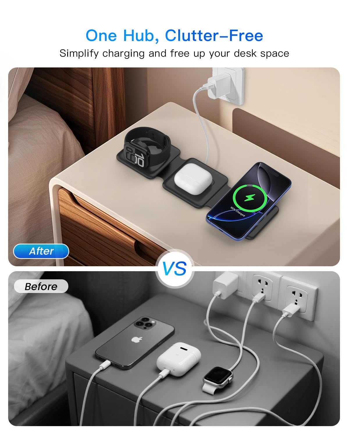 Magnetic Wireless Charger for iPhone: Fodable 3 in 1 Charging Station for Multiple Apple Devices - Travel Charging Pad Dock for Apple Watch iPhone 16 15 14 13 12 Pro Max Plus & Airpod