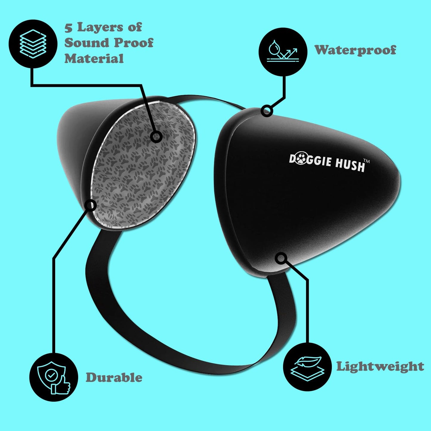 Doggie Hush Dog Headphones - Dog Ear Muffs Noise Protection, Noise Canceling, Calming Ear Covers for Anxiety Relief, for Fireworks and Thunder - Large