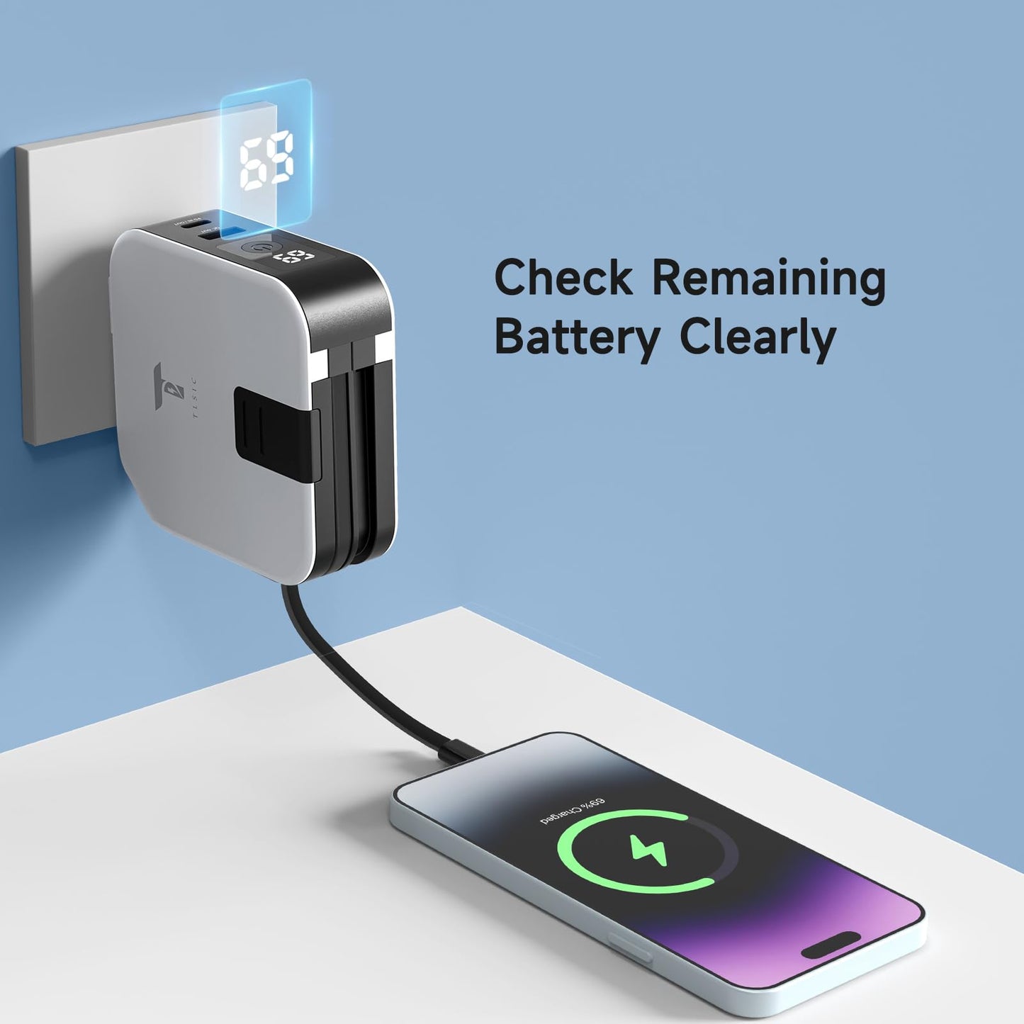 Powerpack Universal 5 in 1 Travel Power Bank - for Magsafe Battery Pack,10000mAh Power Bank with Built in Cable - Wireless Portable Charger for iPhone 15/15 Pro/ProMax, iPhone 14/13/12 Series