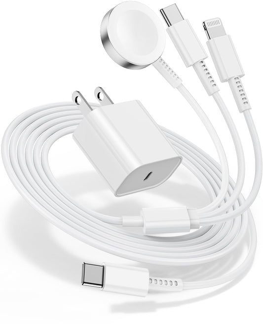 for Apple Watch Charger Fast Charging,3 in 1 Multi Chargers Cable with 20W USB C Charger, iWatch Charger Cord 6FT for iWatch Series Ultra 3/2/SE 3/11/10/9/8/7/6/5/4/iPhone17 15 16 Pro Max/14/13/12/11