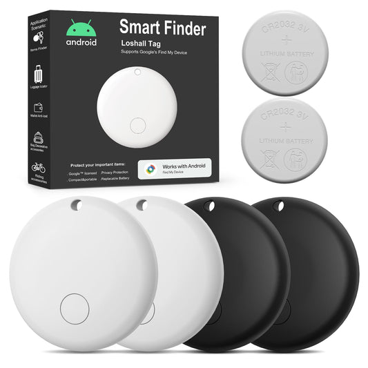 Android Tracker Tags 4 Pack and 2pcs Extra 2032 Batteries, Bluetooth + UWB Air Tags Key Finder Work with Google Find Hub (Android Only), Item Locator for Luggage, Vehicles, Wallet, Dog, Bags, Pets