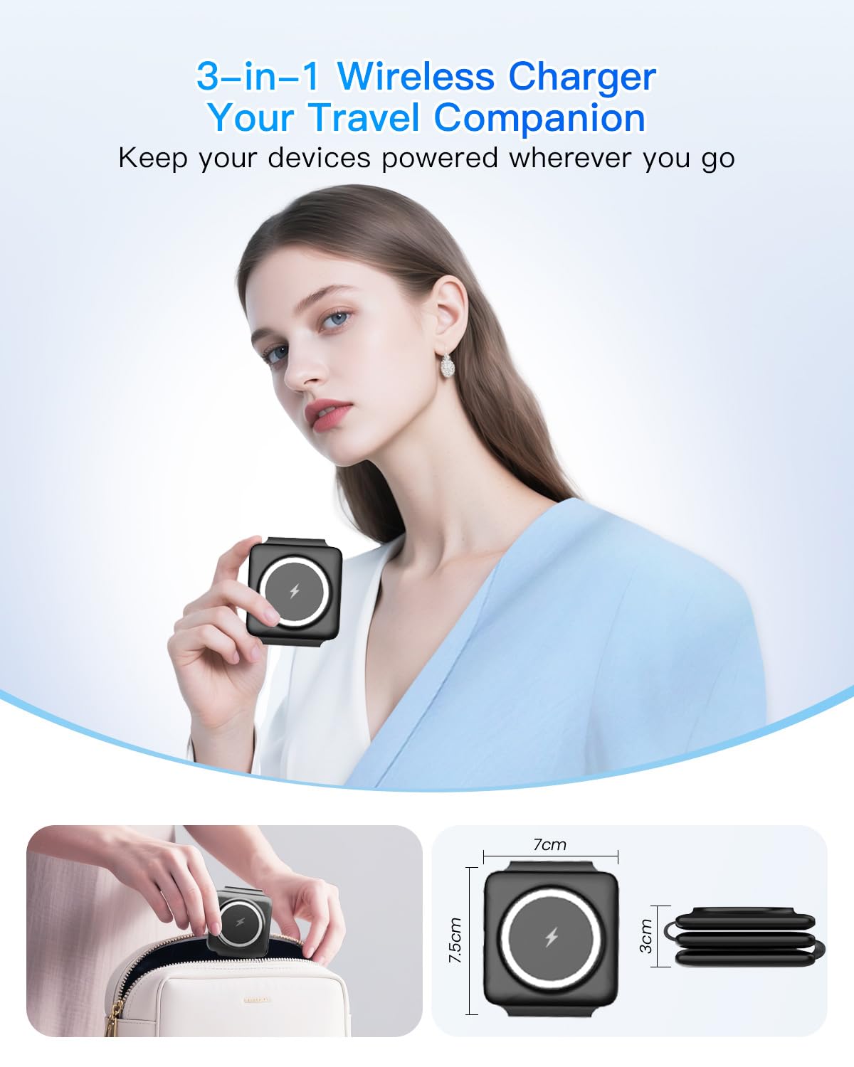 Magnetic Wireless Charger for iPhone: Fodable 3 in 1 Charging Station for Multiple Apple Devices - Travel Charging Pad Dock for Apple Watch iPhone 16 15 14 13 12 Pro Max Plus & Airpod