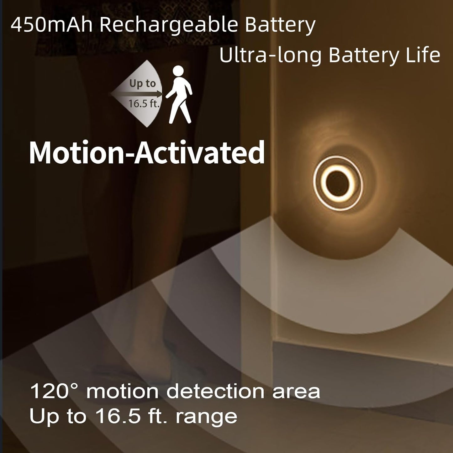 Artin-X Magnetic Motion Sensor Night Light with Stick-On Base, Cruise Rechargeable Battery Powered Cordless Glow Light, Ideal for Bedroom, Bathroom, Stairway- Moonlit