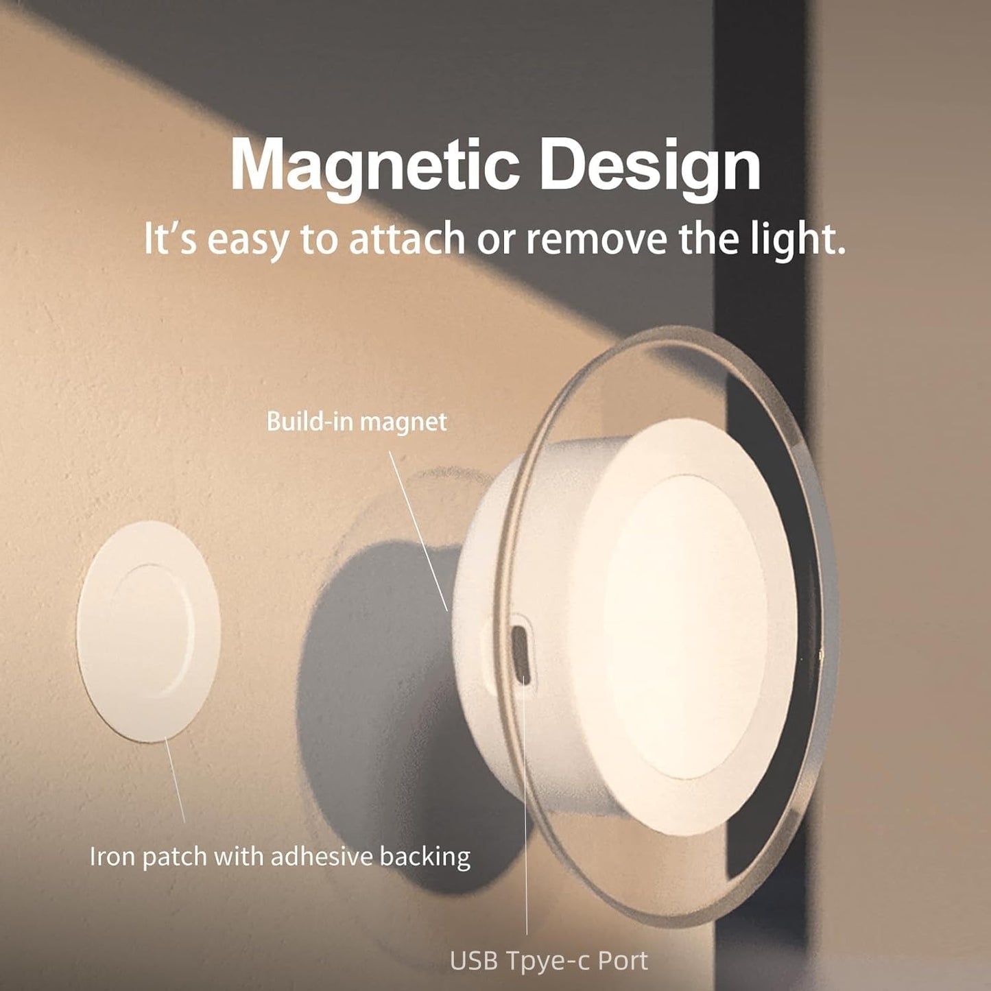Artin-X Magnetic Motion Sensor Night Light with Stick-On Base, Cruise Rechargeable Battery Powered Cordless Glow Light, Ideal for Bedroom, Bathroom, Stairway- Moonlit