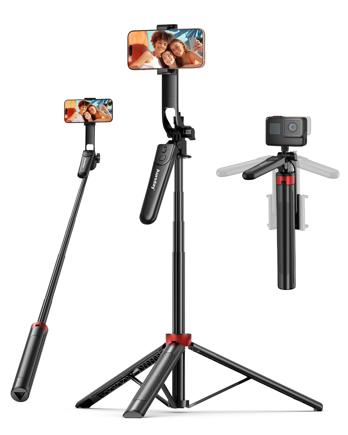 Aureday 72" Phone Tripod and Selfie Stick, Cell Phone Tripod Stand with Wireless Remote & Extendable Phone Mount for Travel/Selfie/Recording/Vlogging, Compatible with iPhone/Android/Camera