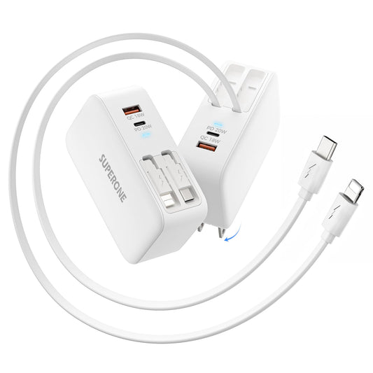 SUPERONE Retractable iPhone Charger, 4-Port USB C Charger Block, iPhone Chargers Fast Charging with USB C & Apple Cable, Wall Chargers for iPhones 17/16/15/14/13/12/11 Series, Pad, Samsung, Pixel