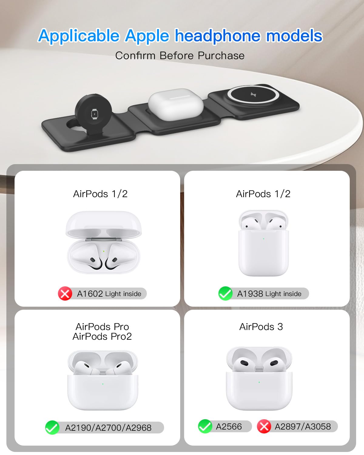 Magnetic Wireless Charger for iPhone: Fodable 3 in 1 Charging Station for Multiple Apple Devices - Travel Charging Pad Dock for Apple Watch iPhone 16 15 14 13 12 Pro Max Plus & Airpod