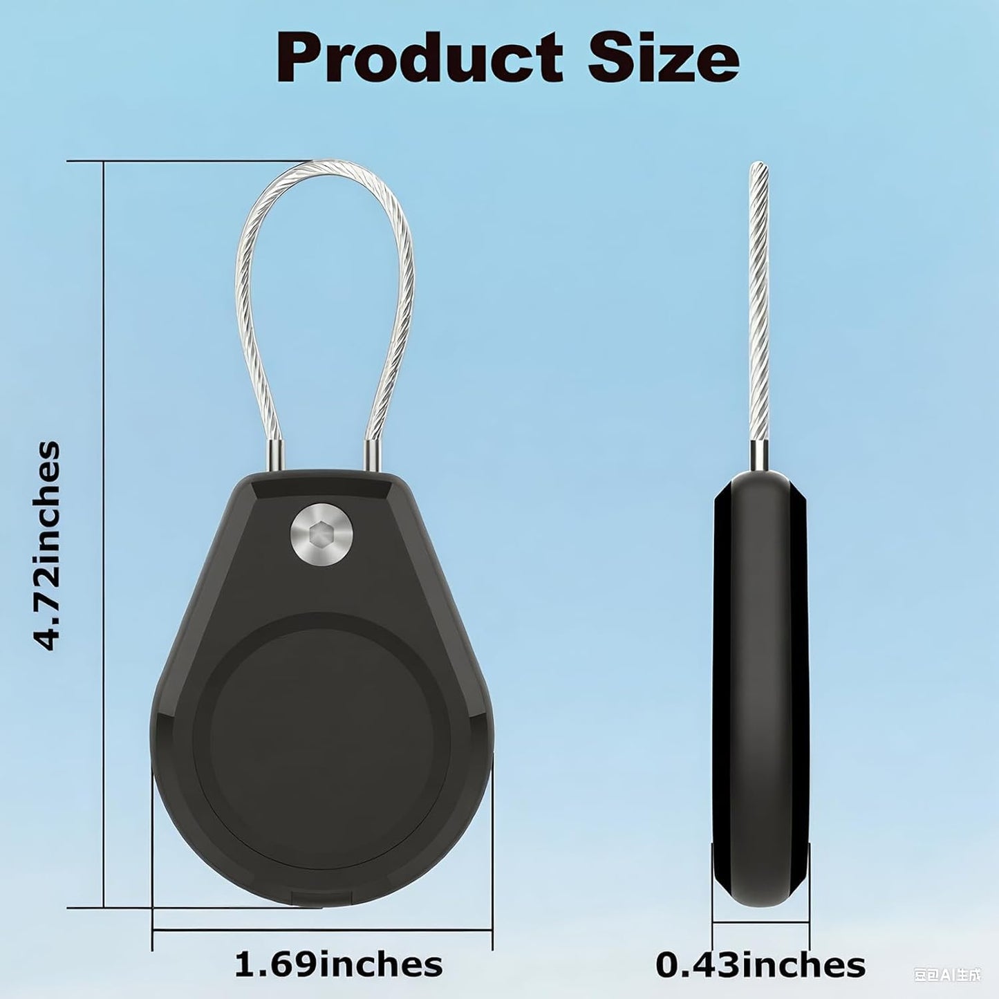 Air Tagholder 2 Pack - Waterproof Keychain Case with Steel Wire Cable & Hex Lock, Anti-Lost Shockproof Cover Compatible with Apple Air Tag for Luggage, Backpack, Keys, Bicycles, Kids Items - Black