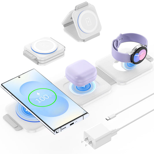 Foldable 3 in 1 Wireless Charger for Samsung Multiple Devices, Travel Wireless Charging Station/Stand for Galaxy S25 Ultra/S24/Z Fold Flip 6/5, Charger Dock Stand for Samsung Watch 8, Buds Pro3（White）