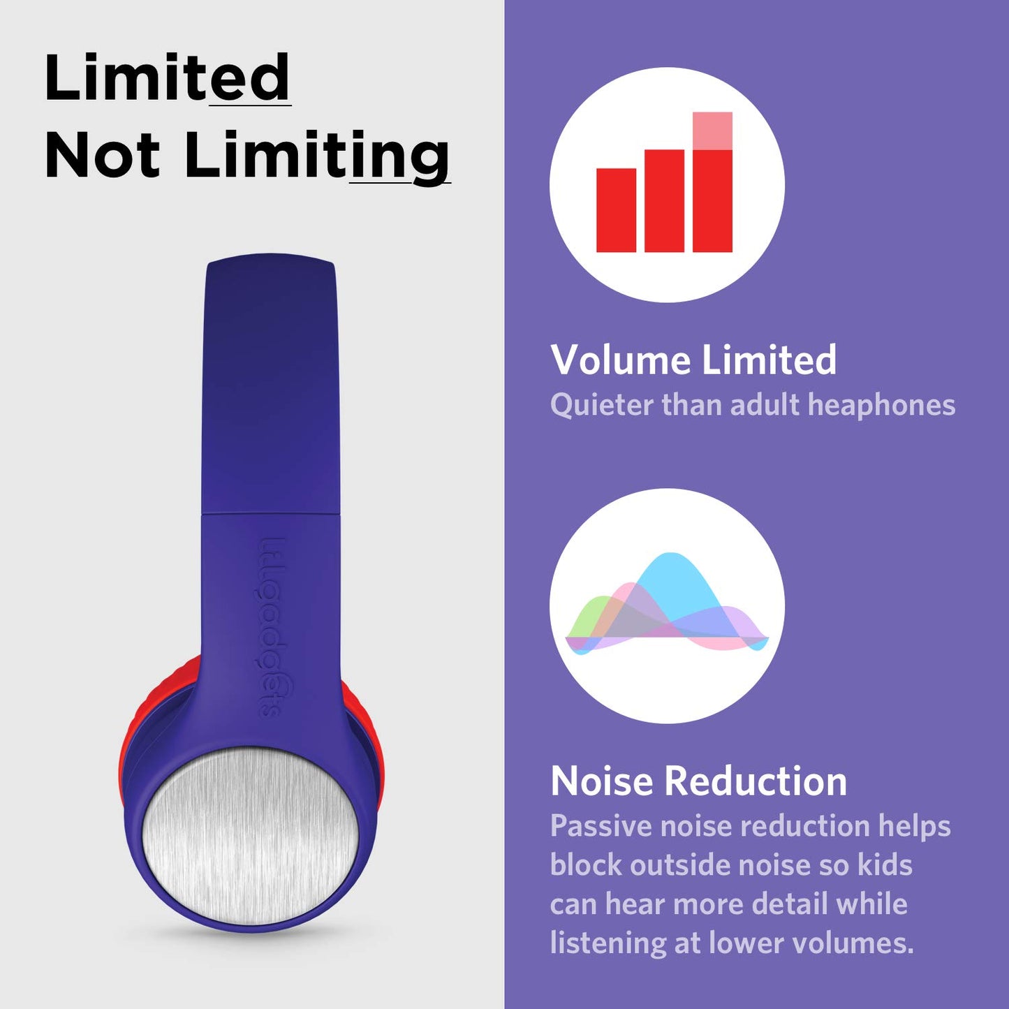 LilGadgets Connect+ Style On-Ear Kids Headphones with Microphone - SharePort Technology, SoftTouch Padding, Detachable Cable, Noise Reduction, Durable & Adjustable - Blue/Red Headphones for Kids