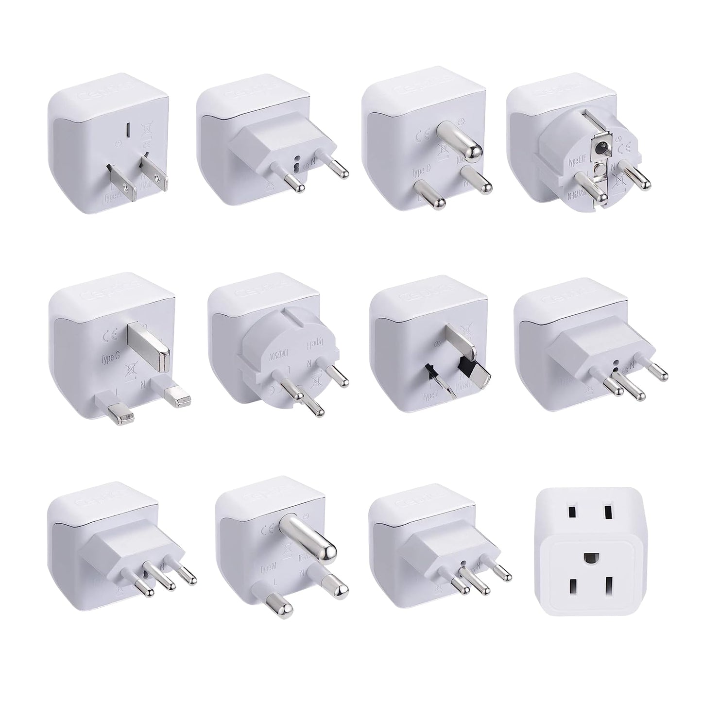Ceptics World Travel Adapter Set - 2 in 1 USA to Europe, Asia, Africa, India, Japan, Australia, Brazil, China, Israel and more - 11 Pack - Safe Grounded - Works with Cell phones, Laptops, Chargers
