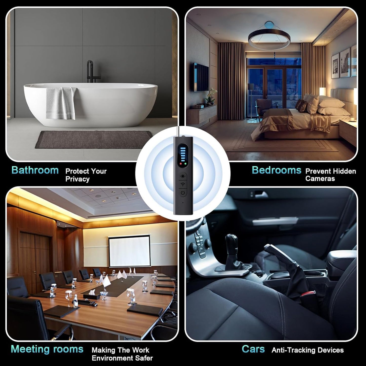 QEBAJI Hidden Camera Detectors, Spy Camera Finder, Portable Hidden Bug and Camera Detector, 5 Levels Sensitivity 6 Modes, Wireless Rechargeable for Home, Car, Hotel, Travel, 1 Pack, Full