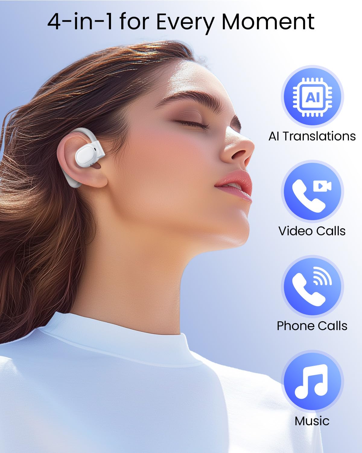 AI Translation Earbuds Real Time with LED Display White