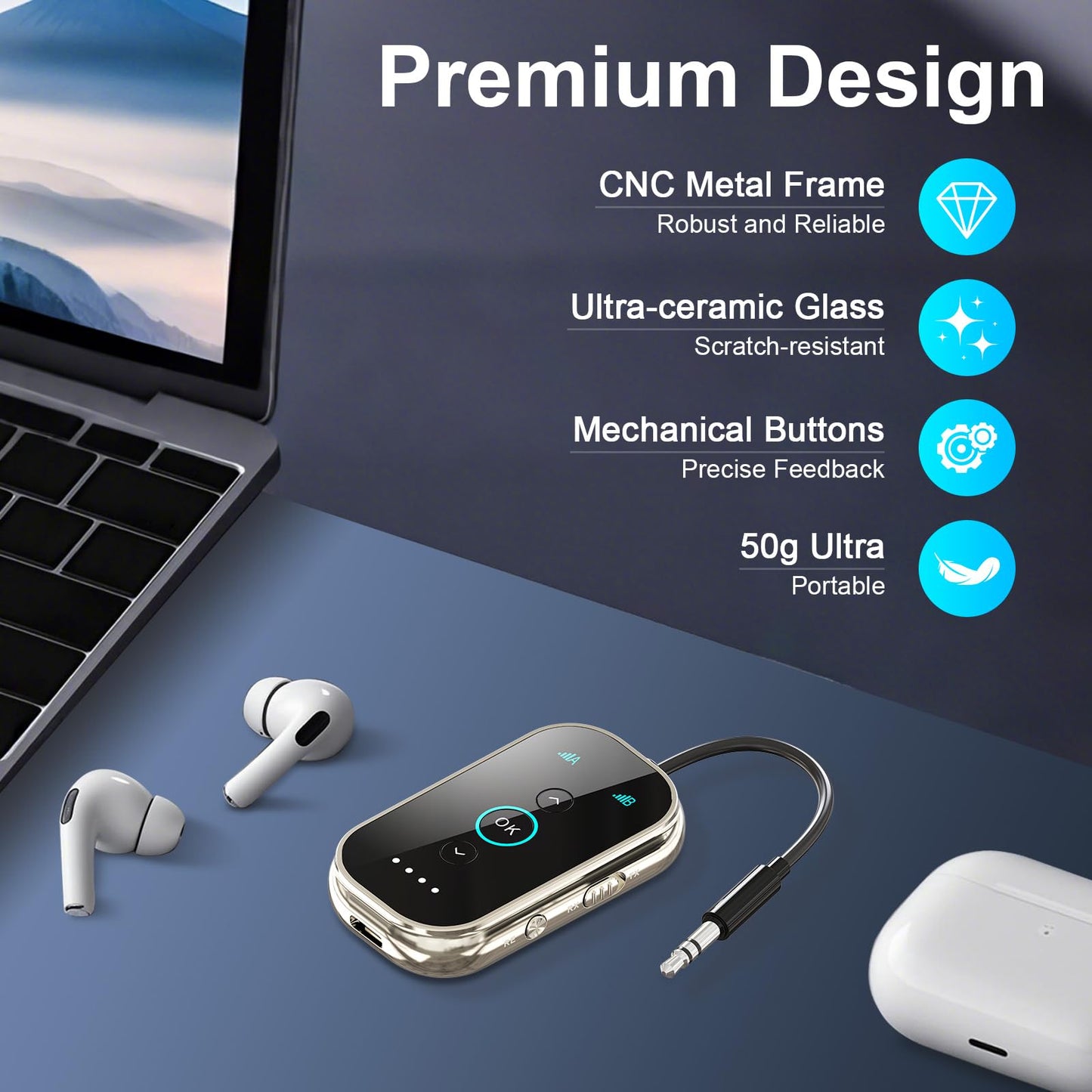 Ultra Xmagpot Bluetooth 5.4 Transmitter Receiver - CNC Aluminum & Ceramic Glass | Dual Link for 2 AirPods/Headphones | aptX Adaptive/HD Audio | Wireless Transmitter for Airplane/TV/Car/Gym