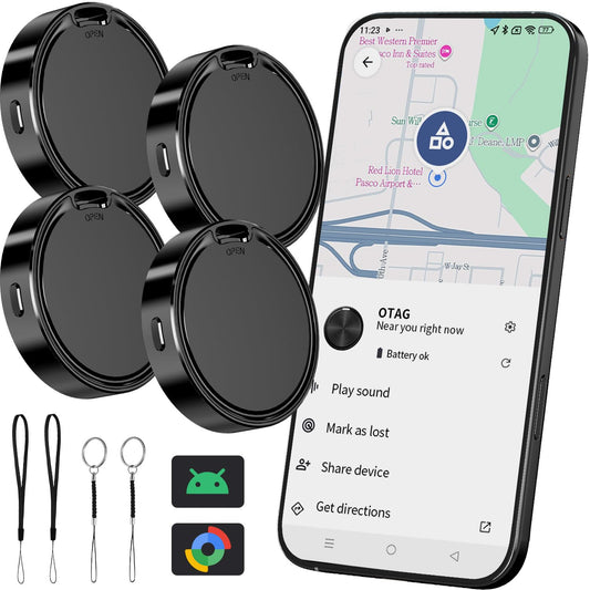 Air Tag for Android 4 Pack Luggage Tracker Tags Work with Google Find Hub App (Android Only) Bluetooth Tracker Key Finder and Item Locator for Wallets, Backpack, Suitcases, Pets-Black