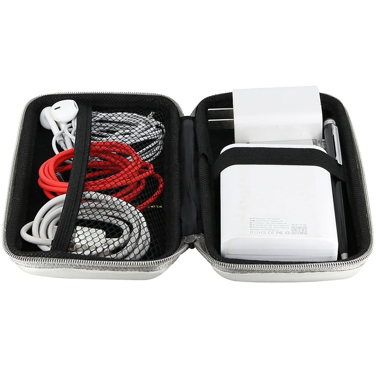 iMangoo Shockproof Travel Essentials Organizer Charger Case, Space-Optimized Small Zipper Electronics Accessories Pouch Tech Cord Cable Power Bank Storage for Women Men, 6.5x3.2x1 In (Silver)