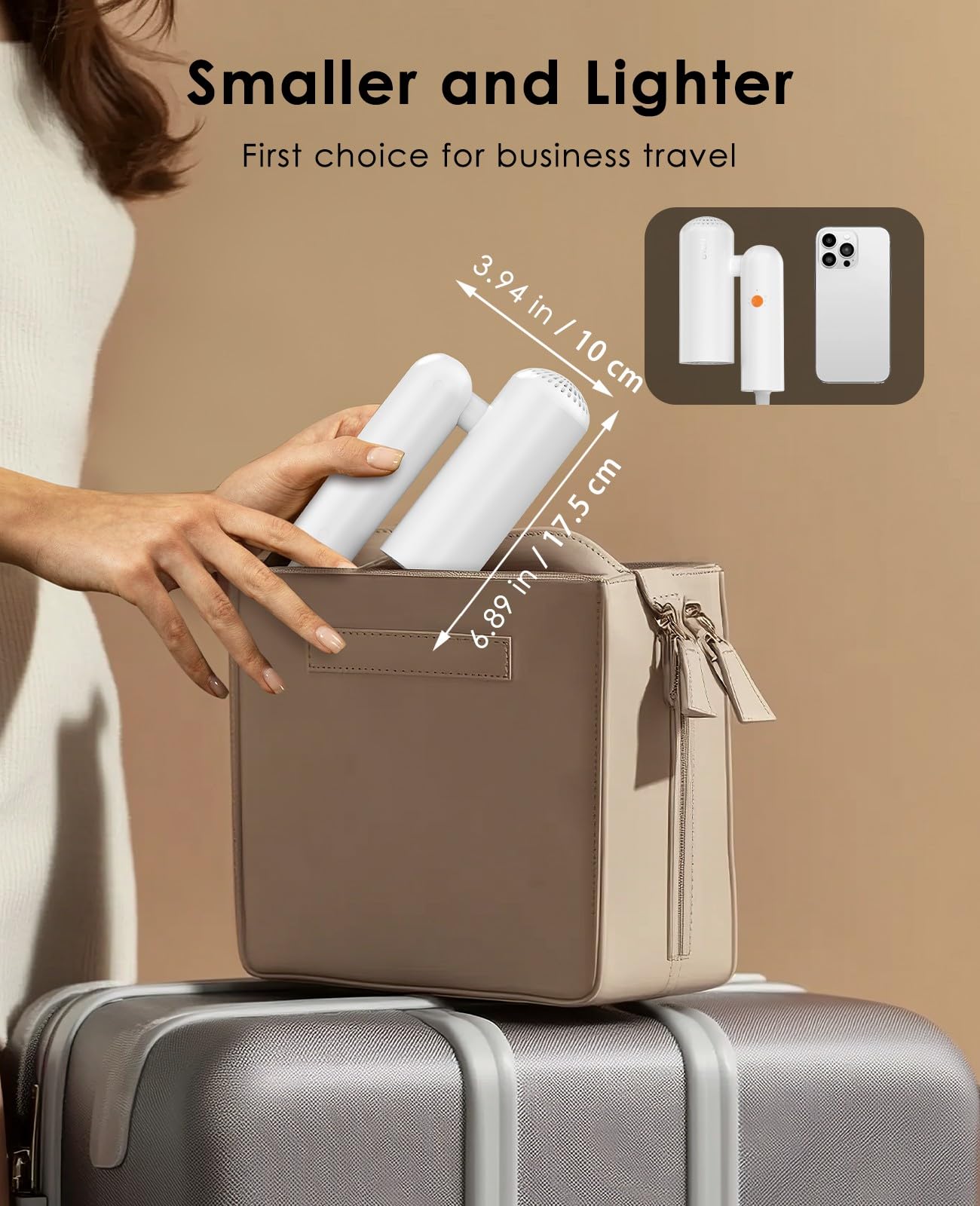 osou Travel Hair Dryer, Dual Voltage with Auto-Sensing, 1B Plasma Particles, 200times/s Temp Control, Portable Blow Dryer with Single-Sided Comb, White