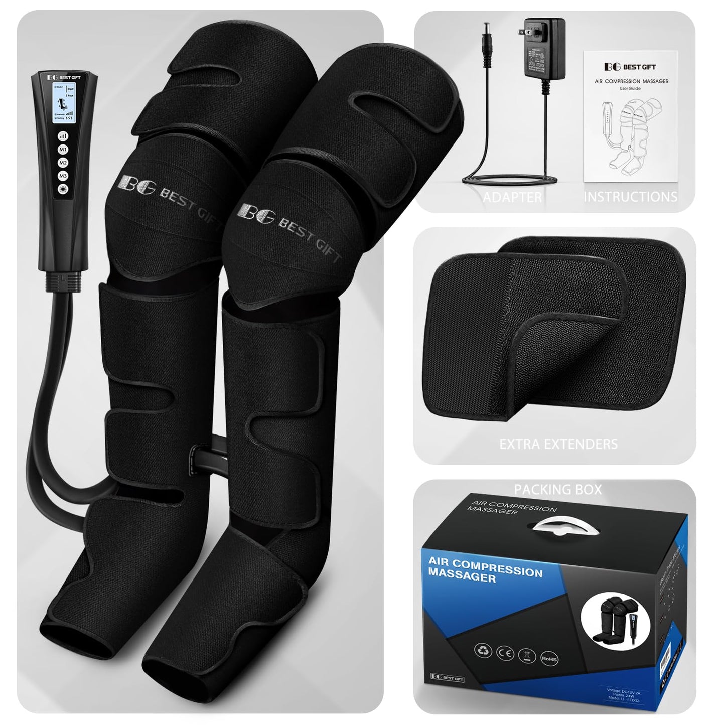 Bestgift Christmas Gifts for Men, Women, Mom, Dad, Mother's Day, Father's Day, Air Compression Massager with Heat for Foot, Leg, Calf, Thigh, Knee, Helpful for Muscle Fatigue, Cramps, Swelling, Edema