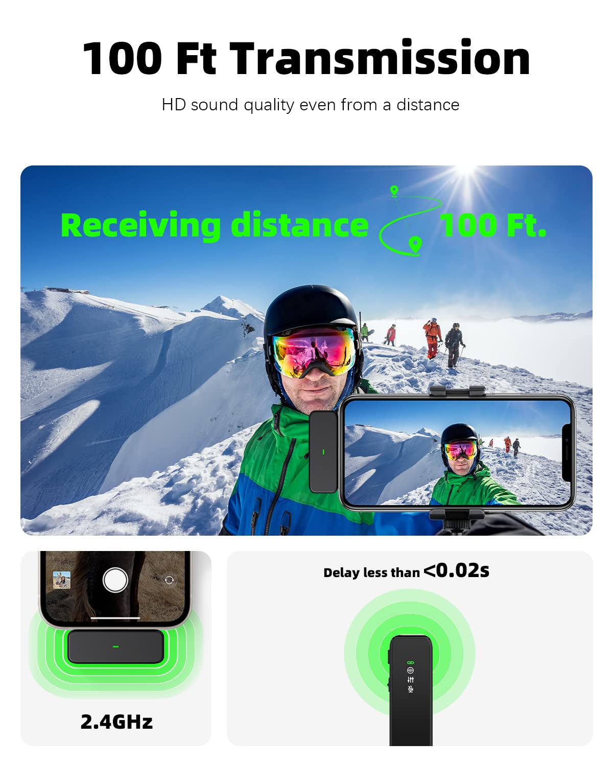 Rythflo Wireless Lavalier Microphone for iPhone 14/13/12 with Noise Cancellation, 100ft Transmission, 18H Battery Life, Lightning Lapel Microphone Wireless for Video Recording, Vlog, Streaming