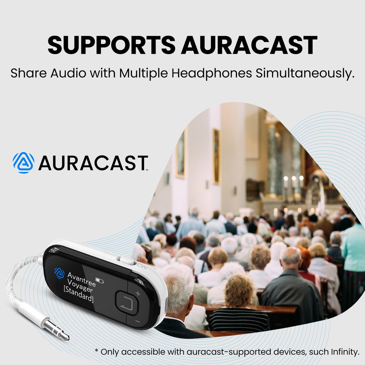 Avantree Voyager - Airplane Bluetooth Adapter for Headphones & AirPods, Bluetooth 5.4 with Latest Auracast & OLED Display, Qualcomm Chip, aptX Adaptive, Wireless Audio Transmitter for Travel & Flight