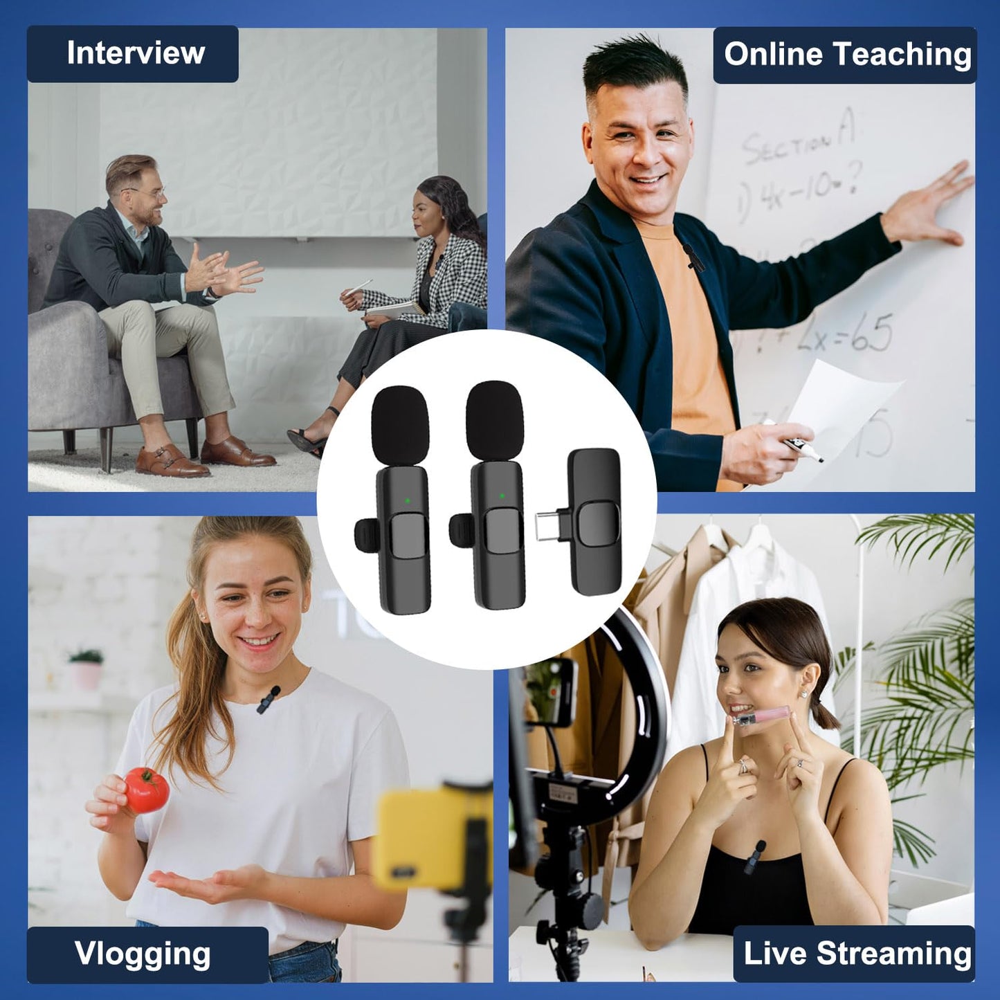 Vislla Wireless Lavalier Microphone for iPhone, iPad and Android Devices, Noise Cancelling,Bluetooth Mini Lapel Microphone for YouTube/Vlogging/Live Streaming/Tiktok/Interview