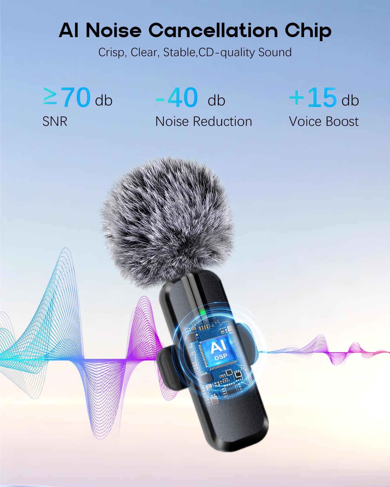 Professional Wireless Mini Microphone for iPhone - 2 Pack Lavalier bluetooth Microphone for Video Recording, 2 In 1 Noise Reduction Lapel Mic for Ipad, Android, Mini Mic for Content Creators Podcast