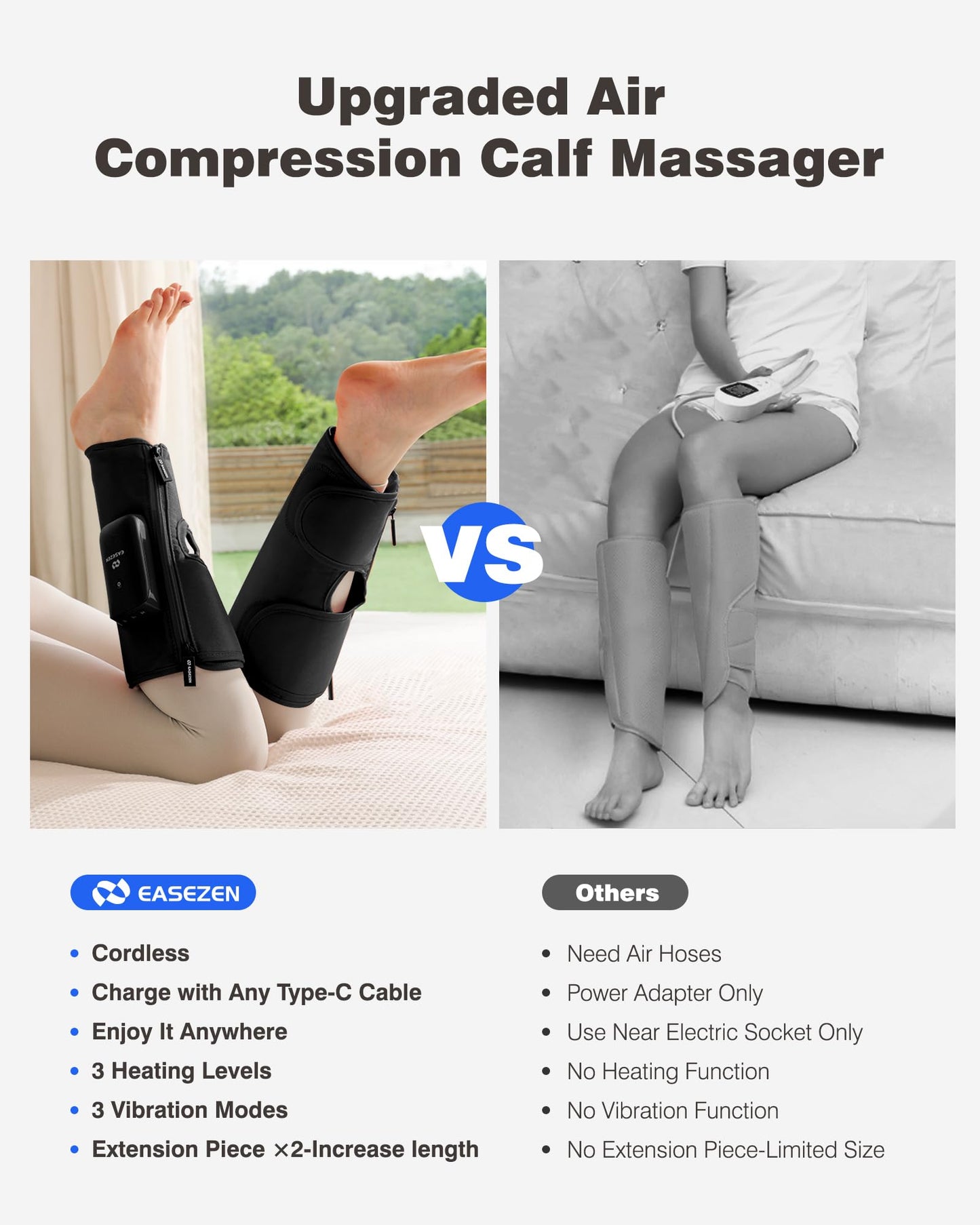 Leg Massager for Circulation and Pain Relief, Cordless Air Compression Calf Massager with Free Extension Piece for Leg, Calf, Thigh and Arm, Gifts for Dad Mom Men Women, Relax for Gym Office Home