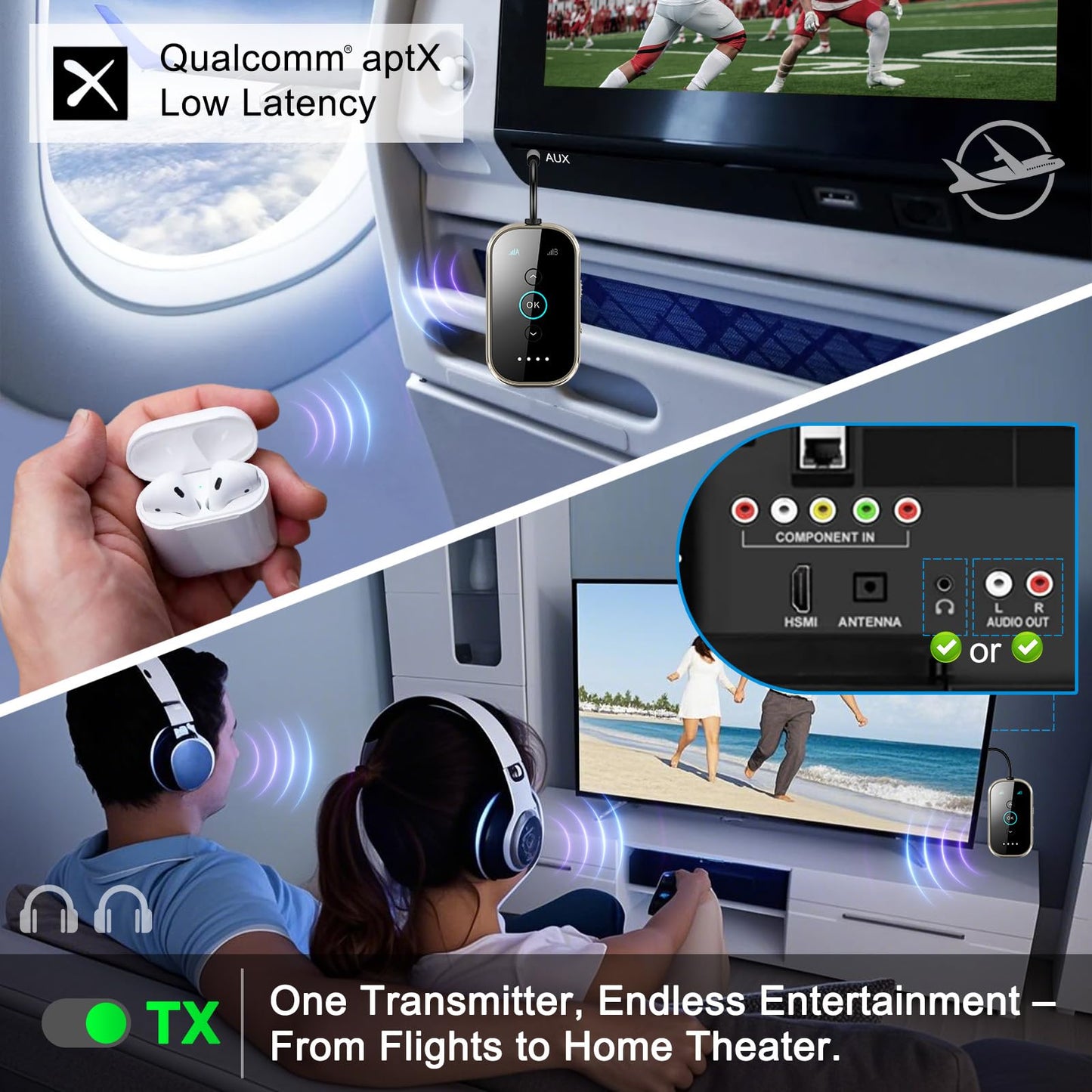 Ultra Xmagpot Bluetooth 5.4 Transmitter Receiver - CNC Aluminum & Ceramic Glass | Dual Link for 2 AirPods/Headphones | aptX Adaptive/HD Audio | Wireless Transmitter for Airplane/TV/Car/Gym