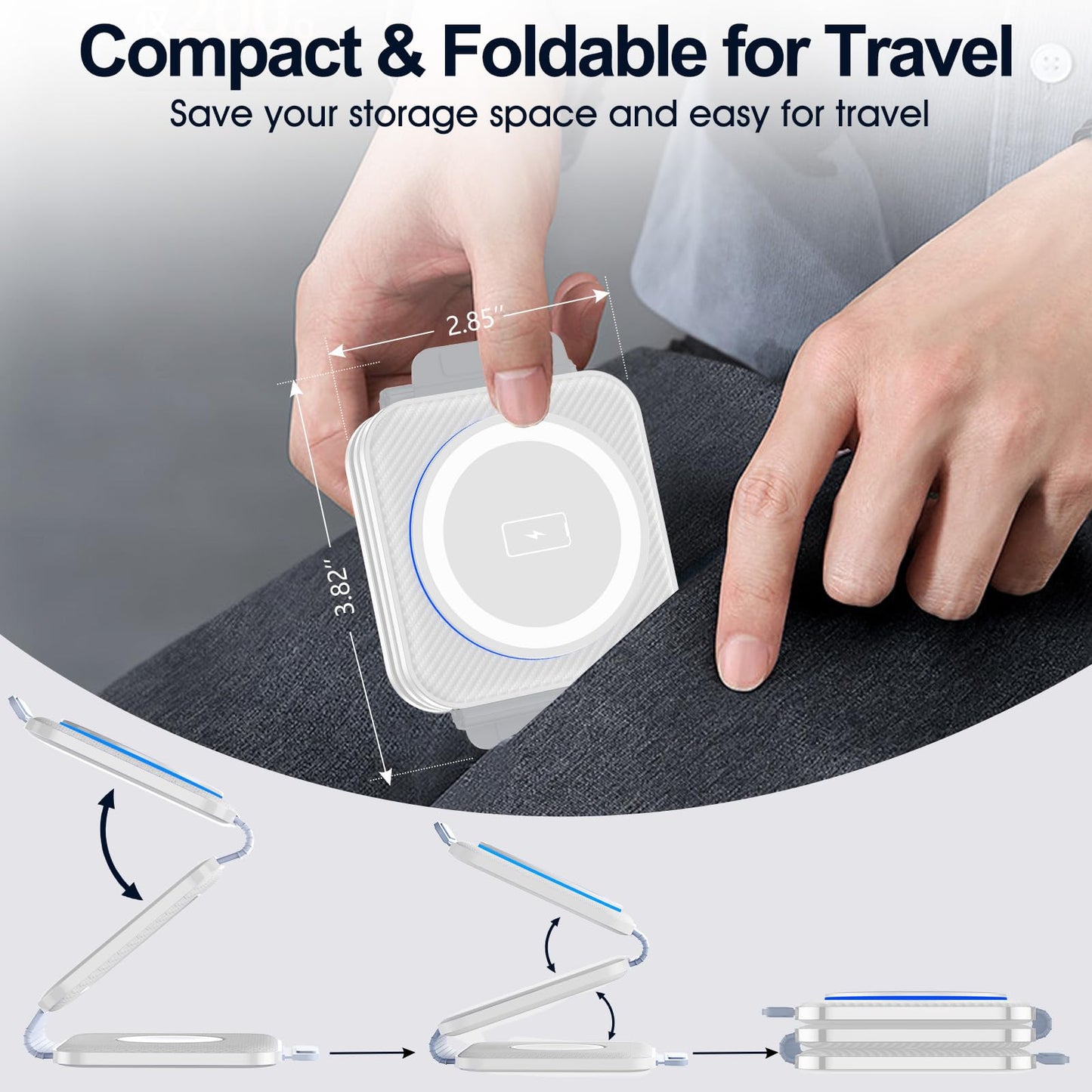 Foldable 3 in 1 Wireless Charger for Samsung Multiple Devices, Travel Wireless Charging Station/Stand for Galaxy S25 Ultra/S24/Z Fold Flip 6/5, Charger Dock Stand for Samsung Watch 8, Buds Pro3（White）