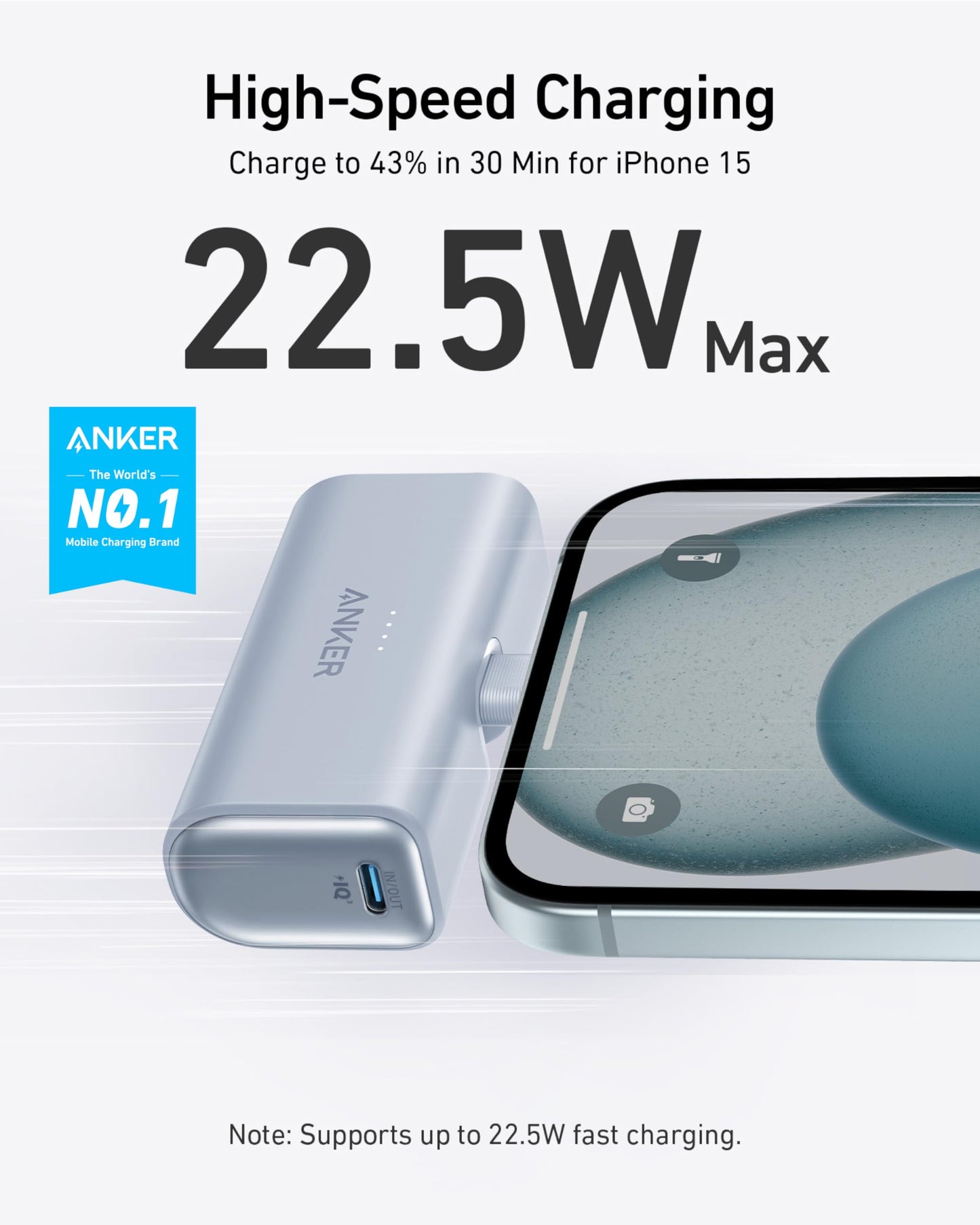 Anker iPhone 16 Portable Charger, Nano Power Bank with Built-in USB C Connector, 5,000mAh Portable Charger 22.5W, for iPhone 16/15 Series, Samsung S22/23 Series, iPad Pro/Air, AirPods, and More
