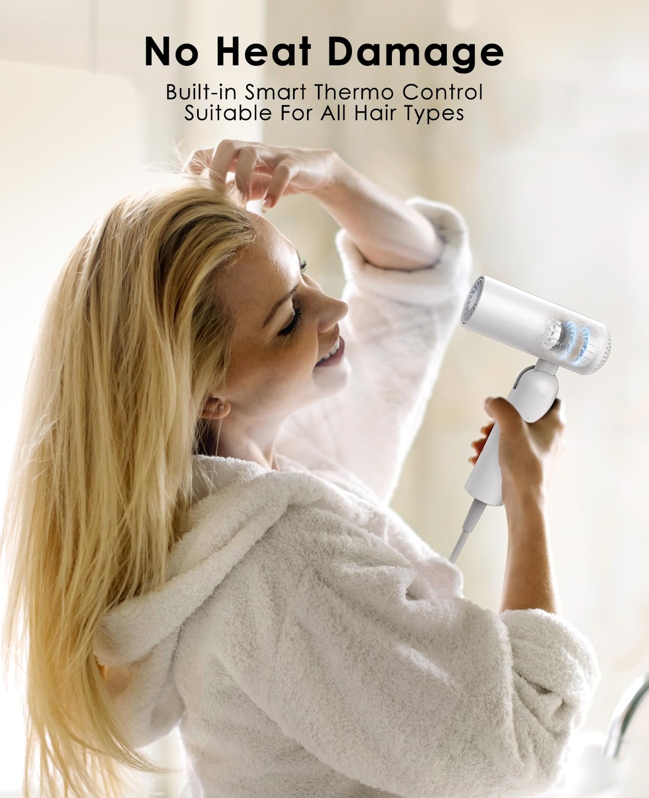 osou Travel Hair Dryer, Dual Voltage with Auto-Sensing, 1B Plasma Particles, 200times/s Temp Control, Portable Blow Dryer with Single-Sided Comb, White