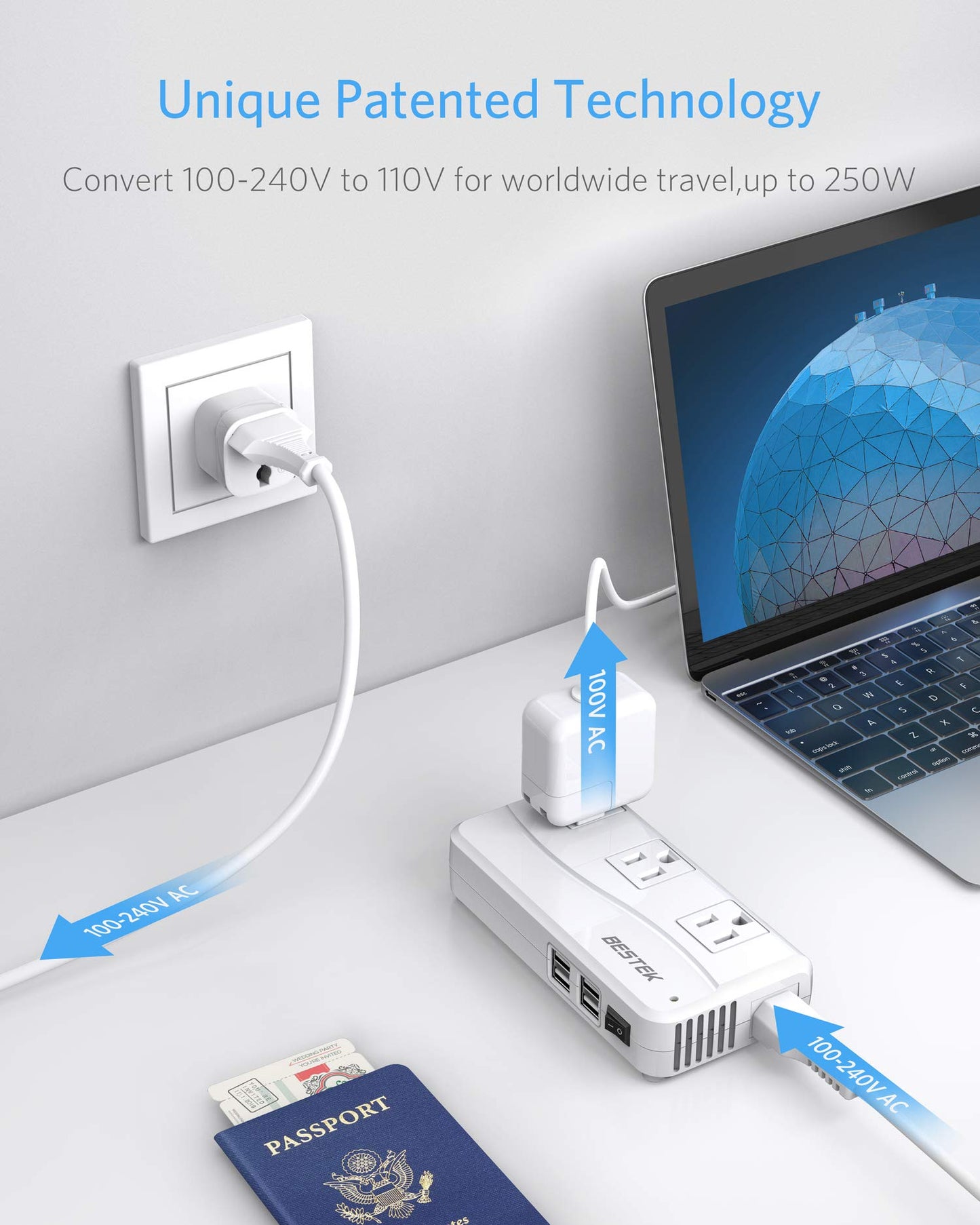 BESTEK 220v to 110v Voltage Converter, US to Europe Converter for Hair Straightener/Curling Iron, Power Converter for European Travel, (US/AU/EU/UK/India/South Africa Universal Plug Adapter)