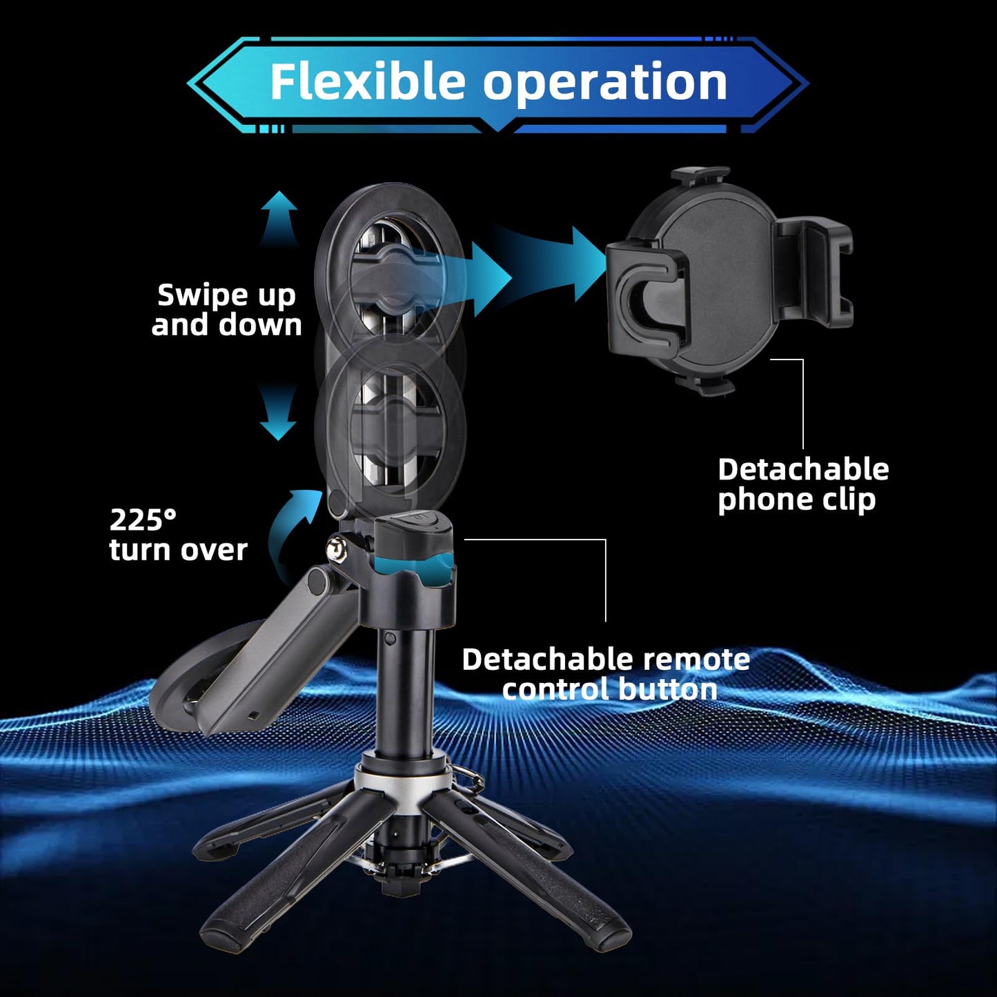 MQOUNY for Magsafe Tripod Stand for iPhone,Portable Pocket Size Selfie Stick with Rechargeable Remote and Metal Ring,Extendable Detachable Cell Phone Tripod Compatible with iPhone/Android