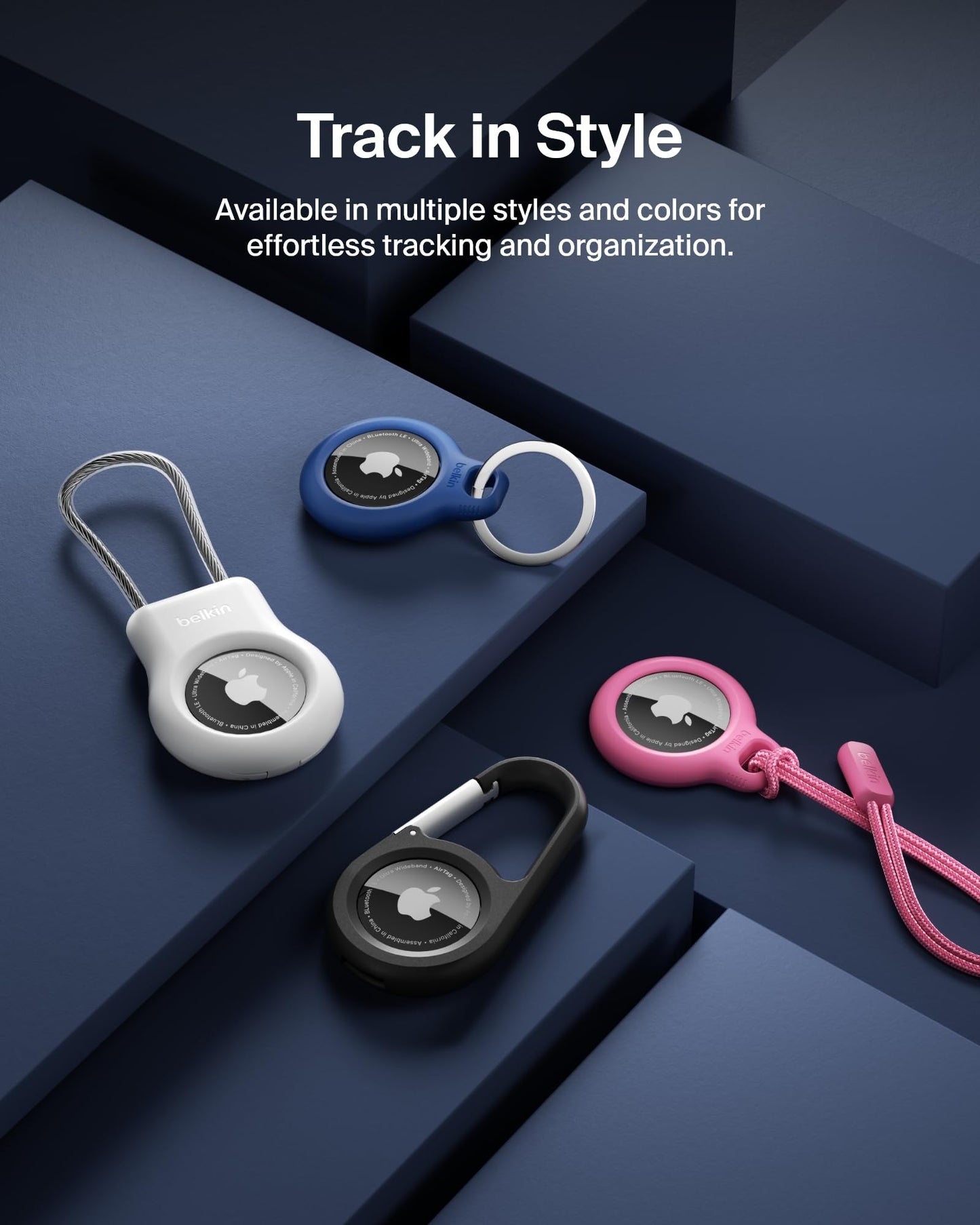 Belkin Apple AirTag Secure Holder with Key Ring - Durable Scratch Resistant Case With Open Face & Raised Edges - Protective AirTag Keychain Accessory For Keys, Pets, Luggage, Backpacks - Blue