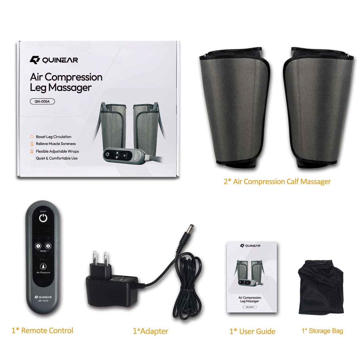 QUINEAR Air Compression Leg Massager for Circulation & Pain Relief, Calf Massagers with 2 Modes & 3 Intensities, Sequential Compression Device (SCD) for RLS, Edema, FSA-HSA - Ideal Gift