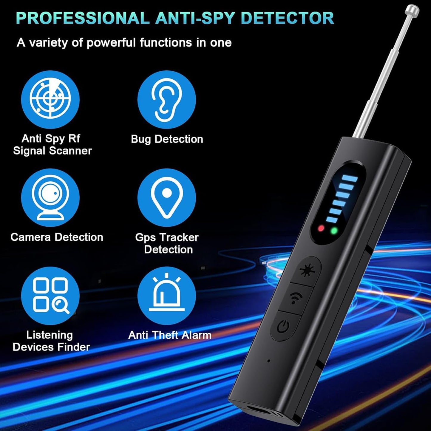 QEBAJI Hidden Camera Detectors, Spy Camera Finder, Portable Hidden Bug and Camera Detector, 5 Levels Sensitivity 6 Modes, Wireless Rechargeable for Home, Car, Hotel, Travel, 1 Pack, Full