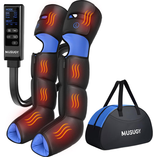 Musugy Leg Massager with Heat and Compression : Sequential Compression Boots with 6 Modes,9 Intensity and 3 Heat for Circulation and Pain Relief - Christmas Birthday Gifts for Mom, Dad, Athletes, Gym
