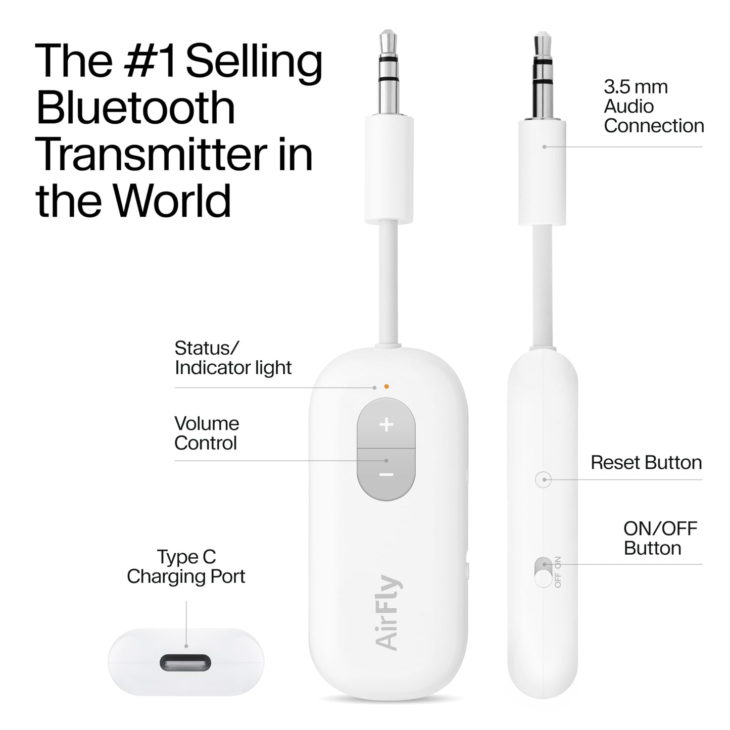 Twelve South AirFly SE | Bluetooth Wireless Audio Transmitter Adapter for AirPods/Headphones, 20+ Hr Battery, Works with 3.5mm aux Jacks on Airplanes, TVs, Gym Equipment, and Travel