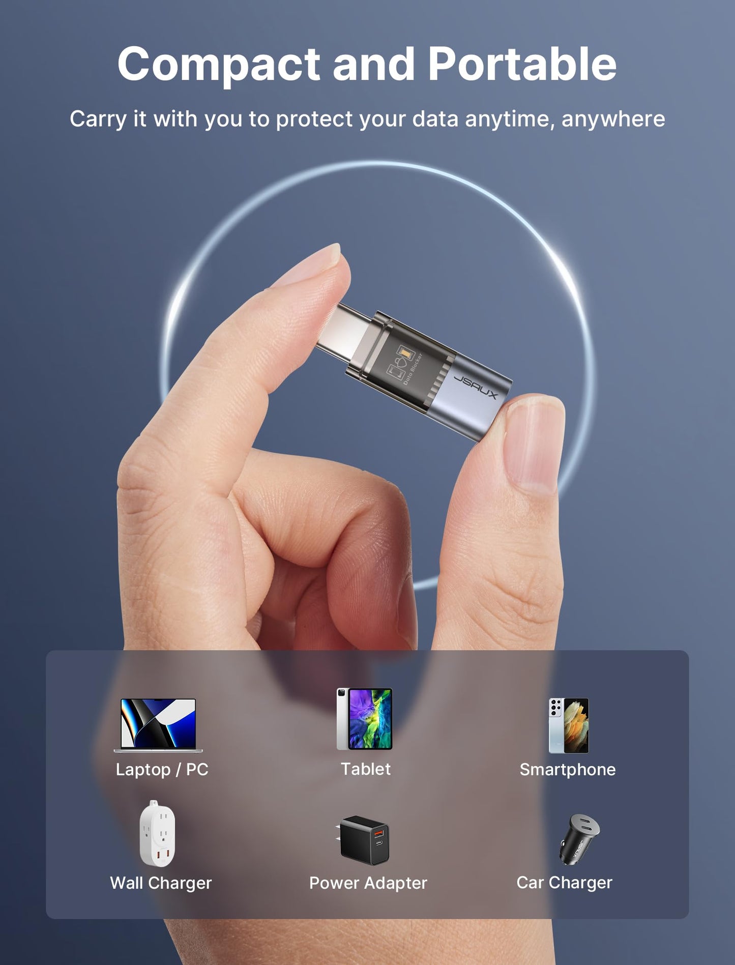 JSAUX USB Data Blocker & USB C Data Blocker (4-Pack), Transparent Type A & Type C Data Blocker Only for Charge, Protect Against Juice Jacking, Refuse Hacking Provide Safe Charging