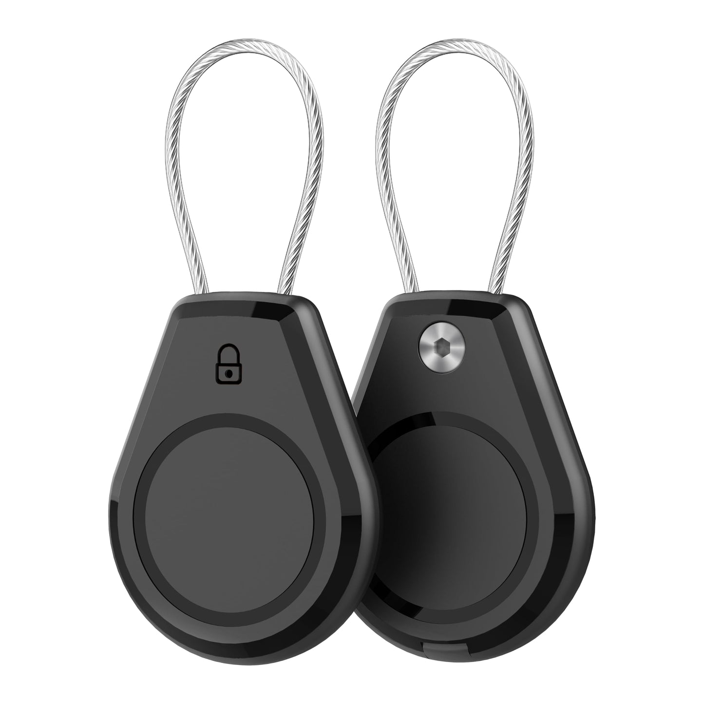 Air Tagholder 2 Pack - Waterproof Keychain Case with Steel Wire Cable & Hex Lock, Anti-Lost Shockproof Cover Compatible with Apple Air Tag for Luggage, Backpack, Keys, Bicycles, Kids Items - Black